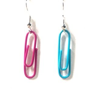 Handmade Bright Pink & Turquoise Paper Clip Earrings Women Teacher Gift